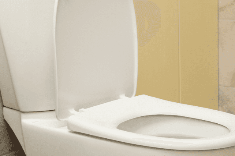 A white toilet with the seat and lid raised